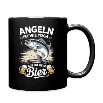 Angeln ist wie Yoga nur mit mehr Bier – Angelshirt - Tasse einfarbig - Schwarz - Rechts