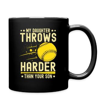 Meine Tochter Wirft Härter Softball Baseball Mom - Tasse einfarbig - Schwarz - Rechts