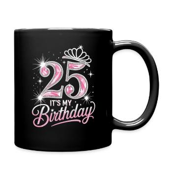 25th Birthday Crown Glitter - Full Colour Mug - black - Right