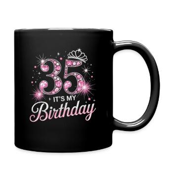 35. Geburtstag Glitzer Krone und Rosa Edelsteine - Tasse einfarbig - Schwarz - Rechts