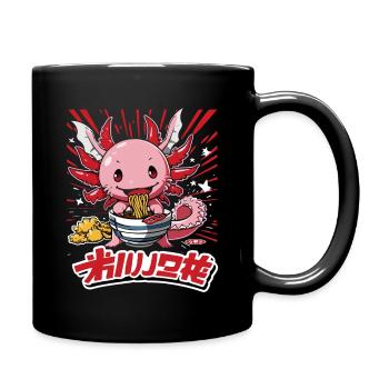 Axolotl Mit Ramen Und Karaage In Bunter - Tasse einfarbig - Schwarz - Rechts