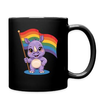Niedliches Nashorn Mit Regenbogenfahne - Tasse einfarbig - Schwarz - Rechts