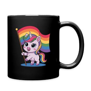 Niedliches Einhorn Mit Regenbogenfahne - Tasse einfarbig - Schwarz - Rechts