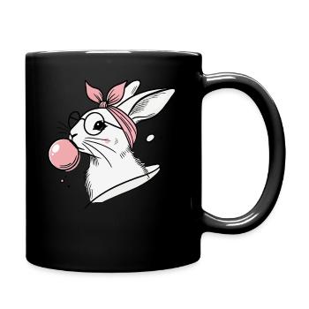 Lapin de Pâques avec bulle de chewing-gum en rétro vintage - Mug uni - noir - Droite