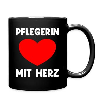 Pflegerin Mit Herz - Tasse einfarbig - Schwarz - Rechts