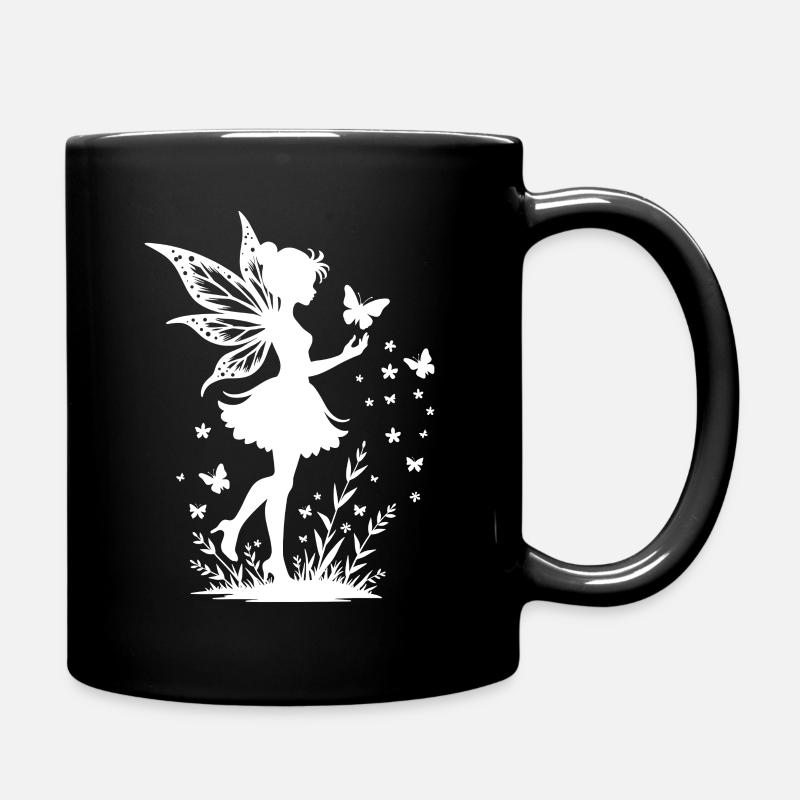 Fée magique avec des fleurs et des papillons - Mug uni - noir