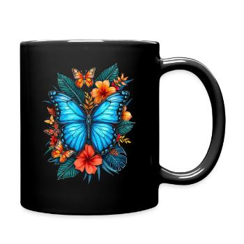 Papillon, Fleurs, Entomologiste - Mug uni - noir - Droite