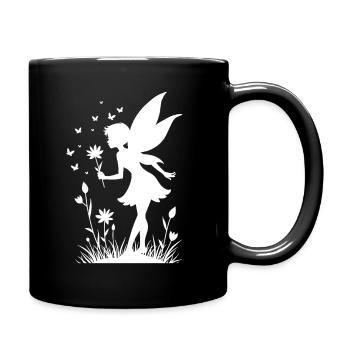 Magical fairy with flowers and butterflies - Full Colour Mug - black - Right