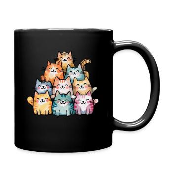 Happy cat family in colorful with cheerful - Full Colour Mug - black - Right