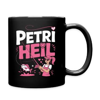 Petri Heil – Angelshirt für Frauen mit Herz - Tasse einfarbig - Schwarz - Rechts