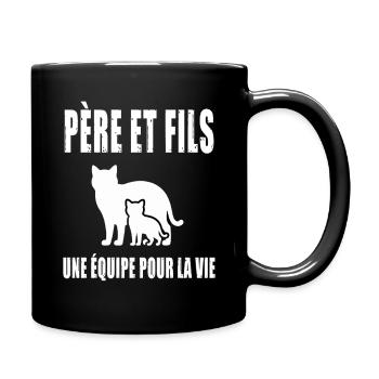 Vater und Sohn Papa Katze Vatertag - Tasse einfarbig - Schwarz - Rechts