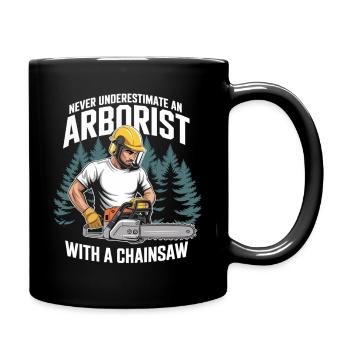 Chainsaw hero in forestry - Full Colour Mug - black - Right