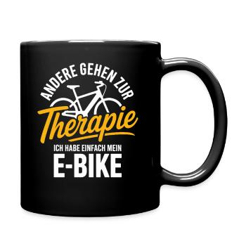 Therapie? Ich hab mein E-Bike, Fahrrad Spruchshirt - Tasse einfarbig - Schwarz - Rechts