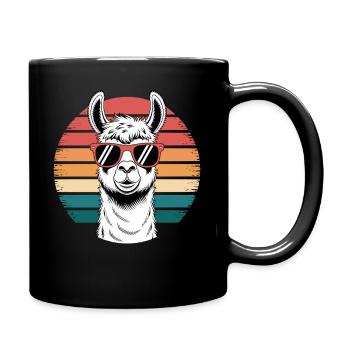 Retro Style Llama Sunglasses Funny Summer Alpaca - Full Colour Mug - black - Right