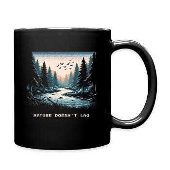 Nature Doesn't Lag Bushcraft Saying - Full Colour Mug - black - Right