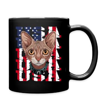 USA Sphynx Cat in Front of Flag - Full Colour Mug - black - Right