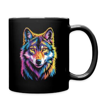 Colorful wolf – wild and free - Full Colour Mug - black - Right