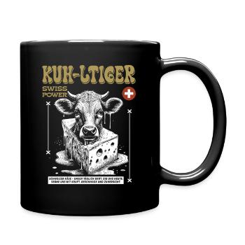 Schweizer Käse Shirt: Kuh, Genuss & Heimatgefühl - Tasse einfarbig - Schwarz - Rechts