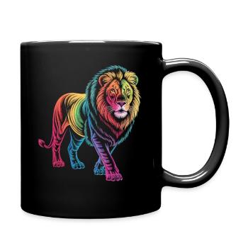 Löwe im Farbenspiel - Tasse einfarbig - Schwarz - Rechts