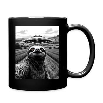 Faultier Selfie mit Alien UFO Lustiges Faultier - Tasse einfarbig - Schwarz - Rechts