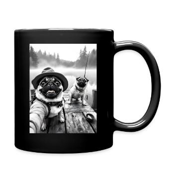 Angeln Mops Hund Selfie - Tasse einfarbig - Schwarz - Rechts