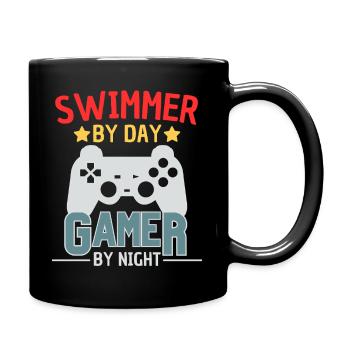 Schwimmer Gamer lustiges Schwimm Design - Tasse einfarbig - Schwarz - Rechts