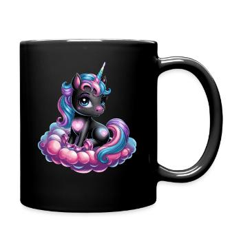 Magical Unicorn on Clouds with Heart Motifs for - Full Colour Mug - black - Right