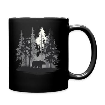 Bear Forest Silhouette Fir Trees Nature - Full Colour Mug - black - Right