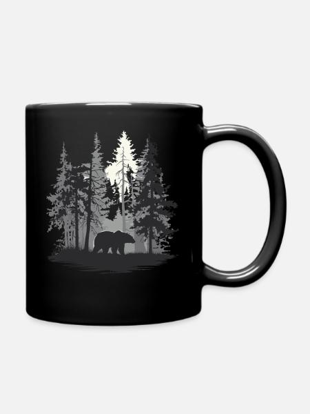 Bär Wald Silhouette Tannenbäume Natur - Tasse einfarbig - Schwarz
