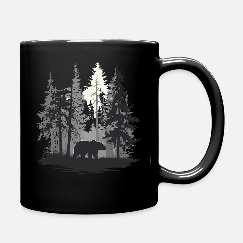 Bär Wald Silhouette Tannenbäume Natur - Tasse einfarbig - Schwarz