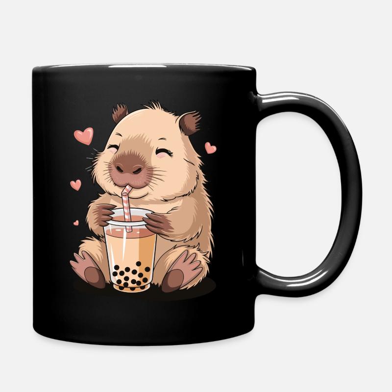 Cute Capybara Bubble Tea - Full Colour Mug - black