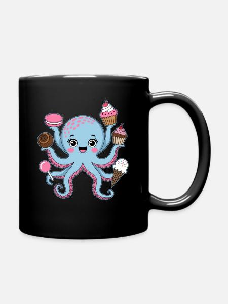 Oktopus Kuchen Kinder Tintenfisch - Tasse einfarbig - Schwarz