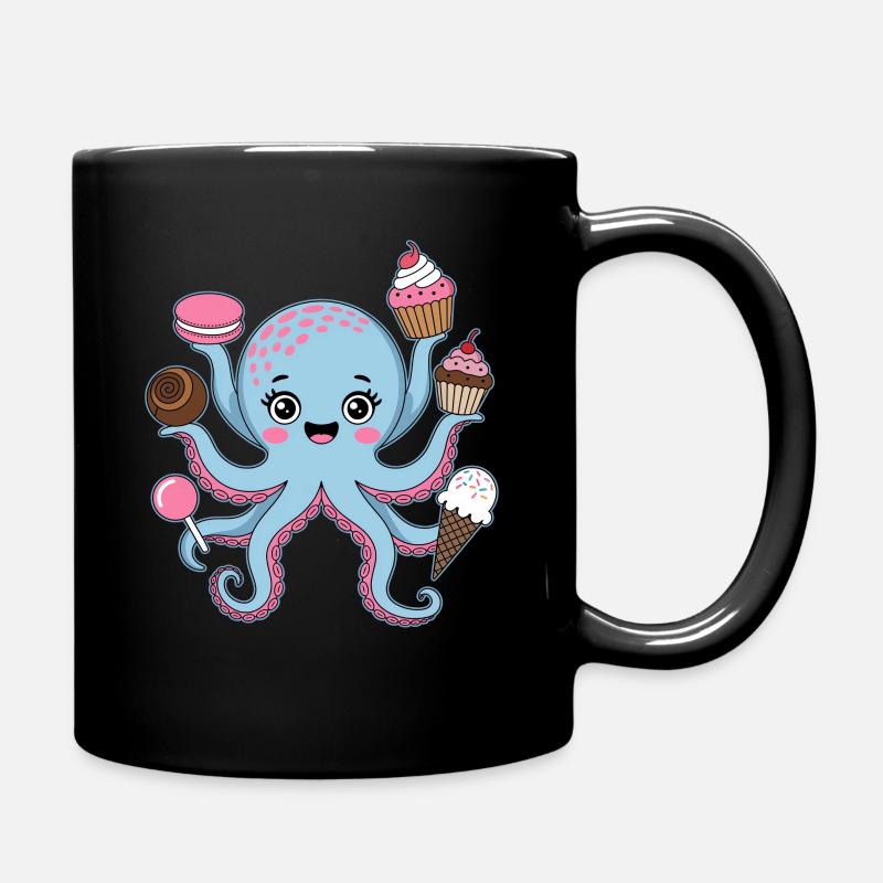 Oktopus Kuchen Kinder Tintenfisch - Tasse einfarbig - Schwarz