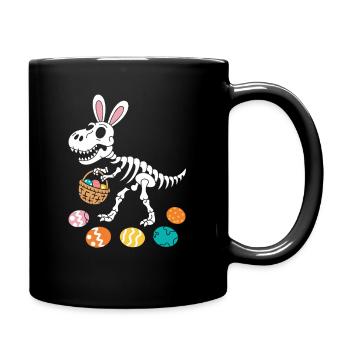 Easter Bunny Skeleton Dino with Easter Eggs Basket - Full Colour Mug - black - Right