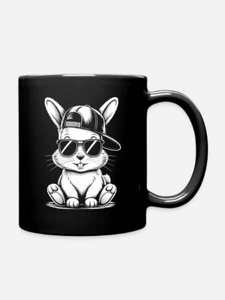 Hase mit Sonnenbrille - Tasse einfarbig - Schwarz