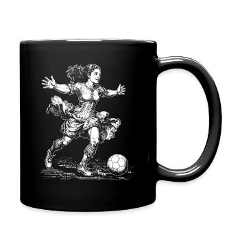 Frauenfussball Shirt: Powerfrauen im Einsatz - Tasse einfarbig - Schwarz - Rechts