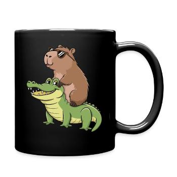 Capybara avec lunettes de soleil crocodile dessin animé - Mug uni - noir - Droite