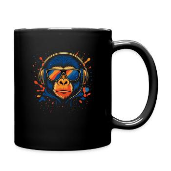 DJ Monkey – Bunter Musikaffe - Tasse einfarbig - Schwarz - Rechts