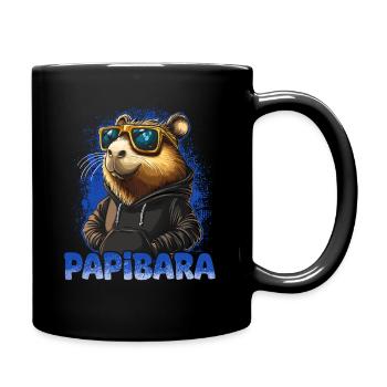 Papibara Capybara Papa | Vatertag Bester Papa - Tasse einfarbig - Schwarz - Rechts