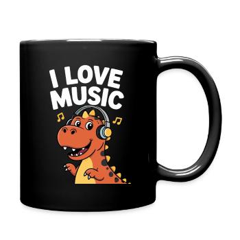 Dinosaur With Headphones Loves Music - Full Colour Mug - black - Right