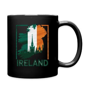Irlandkarte Mit Skyline Und Irischer Flagge - Tasse einfarbig - Schwarz - Rechts