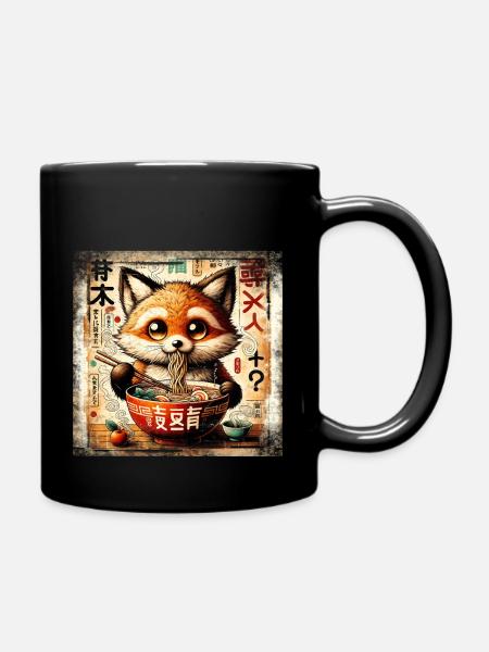 Ramen Fox Grunge Poster Style - Full Colour Mug - black