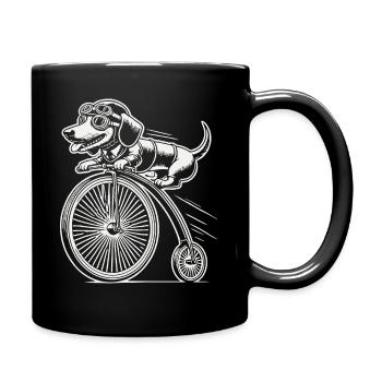 Teckel à vélo dans un style rétro avec humour - Mug uni - noir - Droite