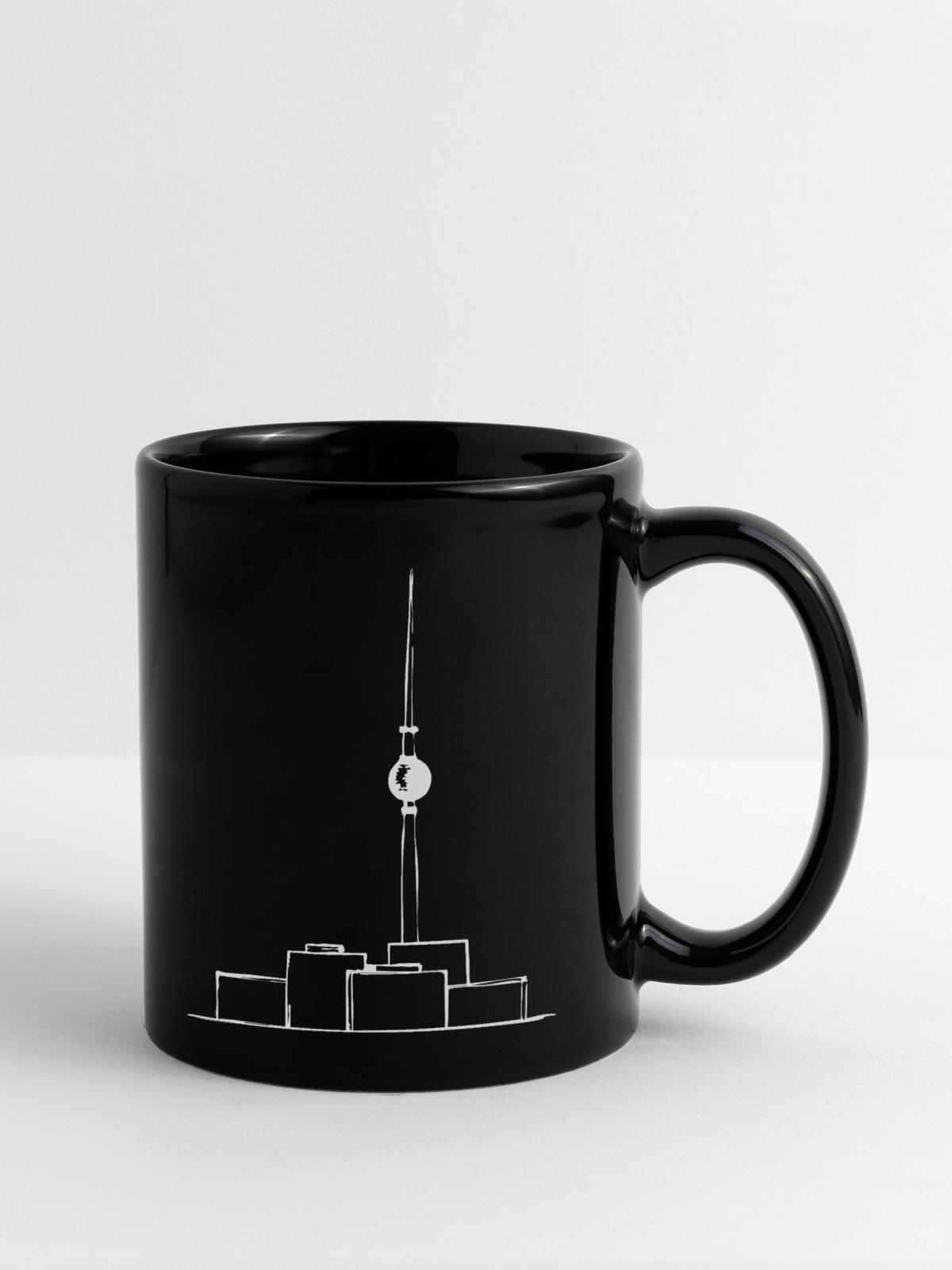 Fernsehturm Minimal w - Tasse einfarbig - Schwarz - Rechts