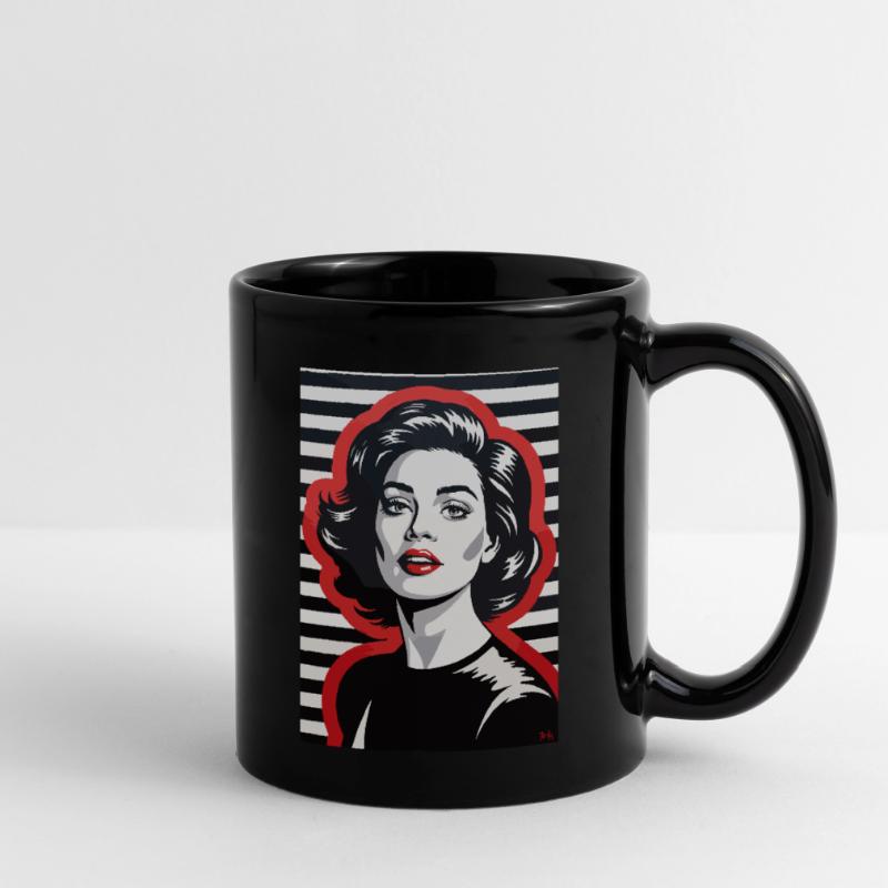 Portrait rétro élégant avec motif rayé Mug uni