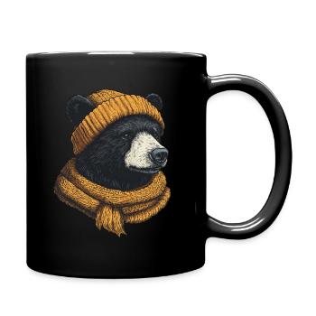Stylischer Bär mit Mütze - Tasse einfarbig - Schwarz - Rechts