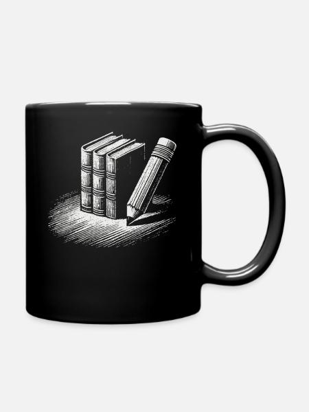Retro Buecherwurm Design für Leseratte - Tasse einfarbig - Schwarz