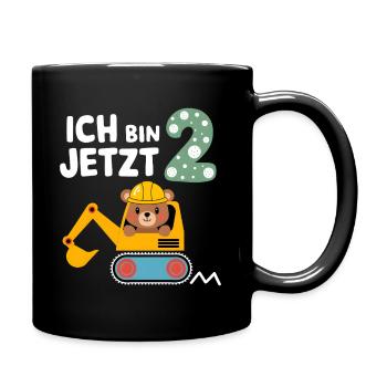 Ich bin jetzt 2 Bagger Bär 2. Geburtstag - Tasse einfarbig - Schwarz - Rechts