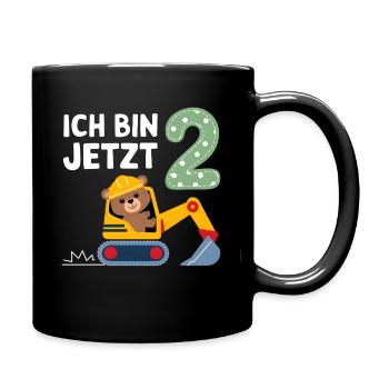 Ich bin jetzt 2 Bagger Bär 2. Geburtstag - Tasse einfarbig - Schwarz - Rechts