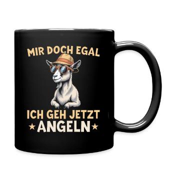 Ziege - Mir doch egal Ich geh Angeln - Tasse einfarbig - Schwarz - Rechts